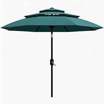 3 tier Patio Umbrella with Vents, Easy Crank, Push Button Tilt, Market Umbrella with 8 Sturdy Ribs