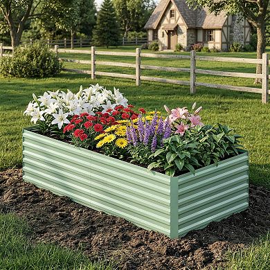 2PCS Galvanized Steel Rectangular Garden Bed with Open Base, Easy Assembly, Durable Planter