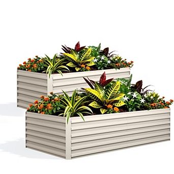 2 pc Galvanized Steel Rectangular Garden Bed with Open Base, Easy Assembly, Durable Planter