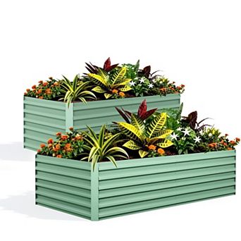 2 pc Galvanized Steel Rectangular Garden Bed with Open Base, Easy Assembly, Durable Planter