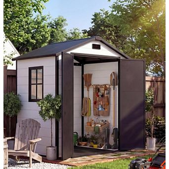 6x4 ft Outdoor Resin Storage Shed with Floor, Lockable Door & Window, for Tool Storage
