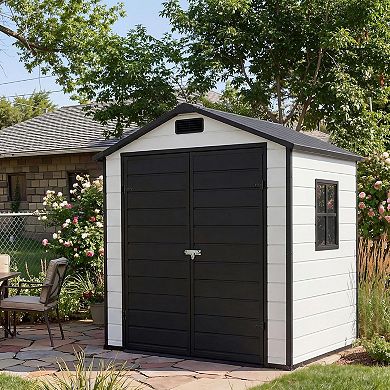 6x4 ft Outdoor Resin Storage Shed with Floor, Lockable Door & Window, for Tool Storage