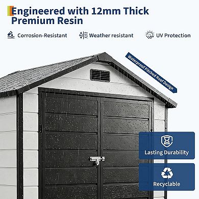 6x4 ft Outdoor Resin Storage Shed with Floor, Lockable Door & Window, for Tool Storage