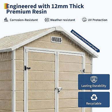 6x4 ft Outdoor Resin Storage Shed with Floor, Lockable Door & Window, for Tool Storage