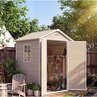 6x4 ft Outdoor Resin Storage Shed with Floor, Lockable Door & Window, for Tool Storage
