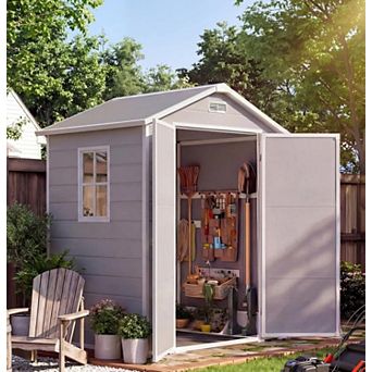 6x4 ft Outdoor Resin Storage Shed with Floor, Lockable Door & Window, for Tool Storage