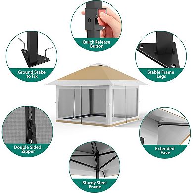 12x12ft Pop-Up Canopy, Mosquito Net, Adjustable Height, Waterproof UV