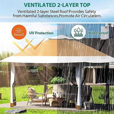 12x12ft Pop-Up Canopy, Mosquito Net, Adjustable Height, Waterproof UV