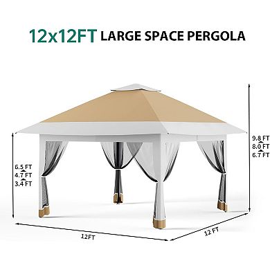 12x12ft Pop-Up Canopy, Mosquito Net, Adjustable Height, Waterproof UV