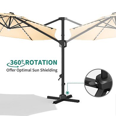 Solar LED Offset Patio Umbrella with Cantilever Tilt and Three Hundred Sixty Degree Rotation
