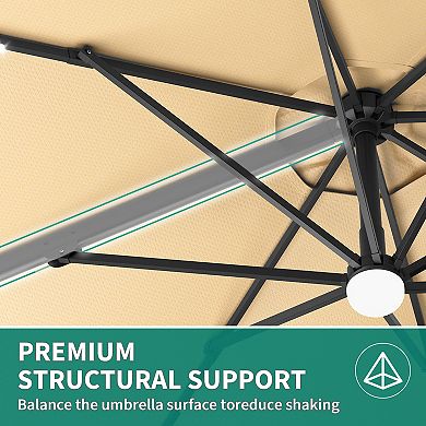 Solar LED Offset Patio Umbrella with Cantilever Tilt and Three Hundred Sixty Degree Rotation