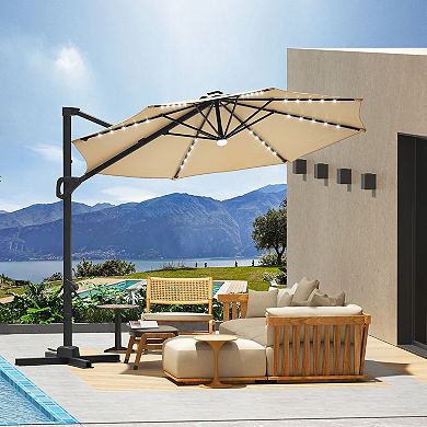 Solar LED Offset Patio Umbrella with Cantilever Tilt and Three Hundred Sixty Degree Rotation