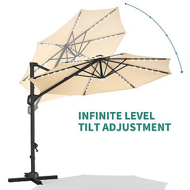 Solar LED Offset Patio Umbrella with Cantilever Tilt and Three Hundred Sixty Degree Rotation