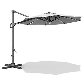 Solar LED Offset Patio Umbrella with Cantilever Tilt and Three Hundred Sixty Degree Rotation