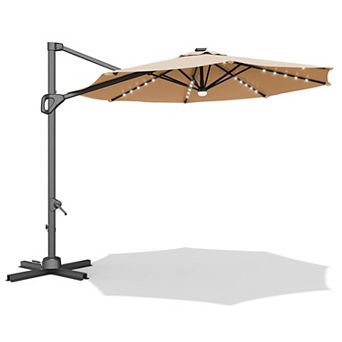 Solar LED Offset Patio Umbrella with Cantilever Tilt and Three Hundred Sixty Degree Rotation