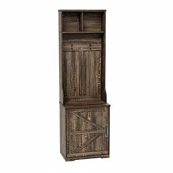 23.6" Farmhouse Hall Tree with Shoe Storage Bench, Coat Rack with Hooks & Cabinet for Entryway