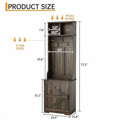 23.6" Farmhouse Hall Tree with Shoe Storage Bench, Coat Rack with Hooks & Cabinet for Entryway