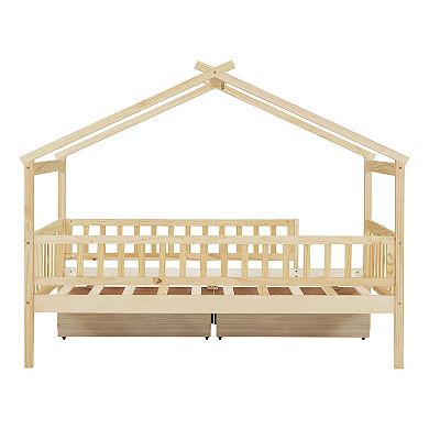 Sailvan Twin Size Wooden House Bed with Two Drawers