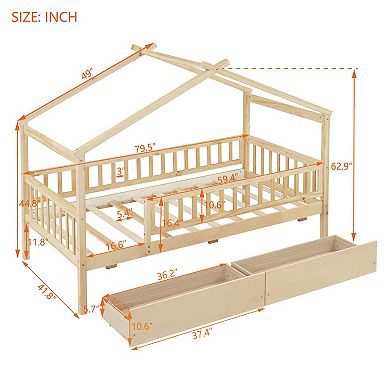Sailvan Twin Size Wooden House Bed with Two Drawers