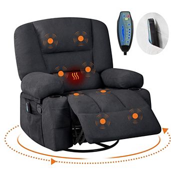 Electric Massage Recliner Chair, 3-in-1 Heated Vibration 360° Swivel Rocker with Storage Pockets