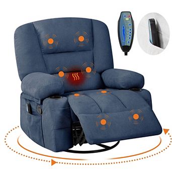 Electric Massage Recliner Chair, 3-in-1 Heated Vibration 360° Swivel Rocker with Storage Pockets