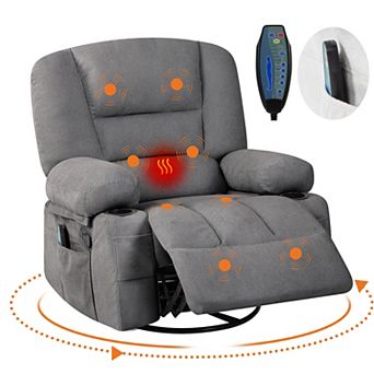 Electric Massage Recliner Chair, 3-in-1 Heated Vibration 360° Swivel Rocker with Storage Pockets