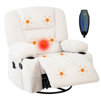 Electric Massage Recliner Chair, 3-in-1 Heated Vibration 360° Swivel Rocker with Storage Pockets