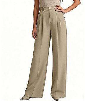 Women's Casual Wide Leg Pants High Waist Pleated Tailored Full-Length Trousers