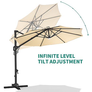 Solar Rotating Cantilever Patio Umbrella with Adjustable Tilt and Heavy Duty Aluminum Frame