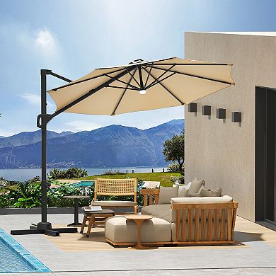 Solar Rotating Cantilever Patio Umbrella with Adjustable Tilt and Heavy Duty Aluminum Frame