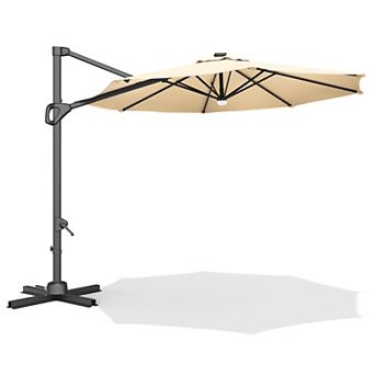 Solar Rotating Cantilever Patio Umbrella with Adjustable Tilt and Heavy Duty Aluminum Frame