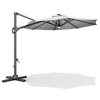 Solar Rotating Cantilever Patio Umbrella with Adjustable Tilt and Heavy Duty Aluminum Frame