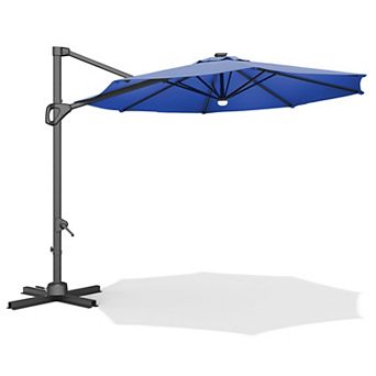 Solar Rotating Cantilever Patio Umbrella with Adjustable Tilt and Heavy Duty Aluminum Frame