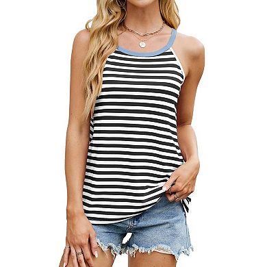 Women's Striped Halter Cami Color Block Neckline, Sleeveless & Breathable for Summer