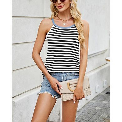 Women's Striped Halter Cami Color Block Neckline, Sleeveless & Breathable for Summer