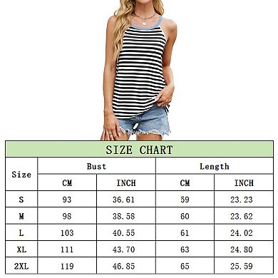 Women's Striped Halter Cami Color Block Neckline, Sleeveless & Breathable for Summer