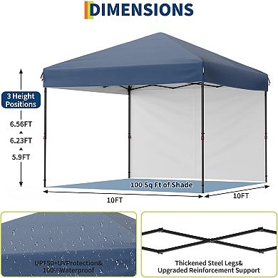 10x10 Pop Up Canopy, 1 Sidewall, UPF 50+, Waterproof, Roller Bag