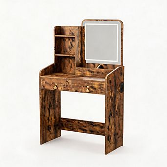 Vanity Desk with Mirror, Small Makeup Vanity Table Set with Storage Drawers & Chair