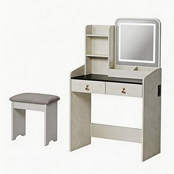 Vanity Desk with Mirror, Small Makeup Vanity Table Set with Storage Drawers & Chair