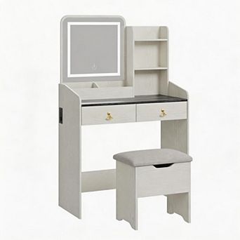 Vanity Desk with Mirror, Small Makeup Vanity Table Set with Storage Drawers & Chair