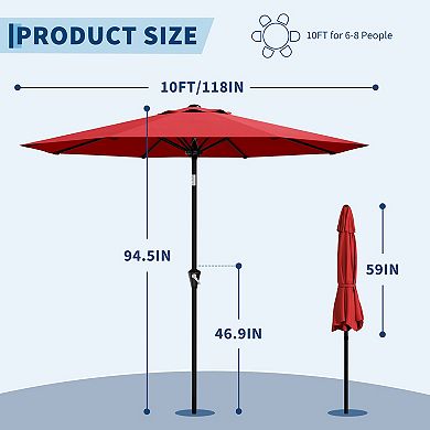 10FT Outdoor Patio Umbrella with Push Button Tilt & Crank, UV Resistant for Deck, Pool, Garden