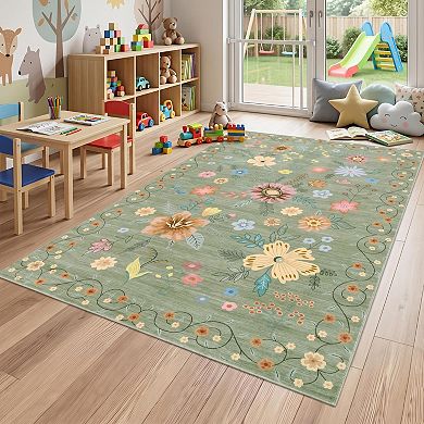Foldable Washable Pearl Velvet Area Rug, Modern Printed Back Carpet