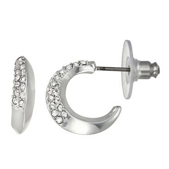 Nine West Silver Tone Knife Edge Hoop Stud Earrings