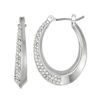 Nine West Silver Tone Faceted Click-It Hoop Earrings