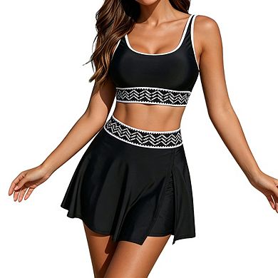 Womens Two Piece Swimsuit Scoop Neck Top And Skirted Bottom Bikini Sets