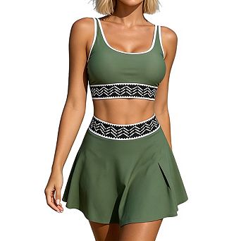 Womens Two Piece Swimsuit Scoop Neck Top And Skirted Bottom Bikini Sets