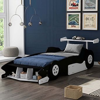 Sailvan Twin Size Race Car-Shaped Platform Bed with Wheels