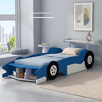 Sailvan Twin Size Race Car-Shaped Platform Bed with Wheels