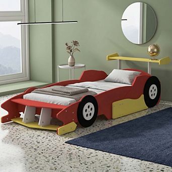 Sailvan Twin Size Race Car-Shaped Platform Bed with Wheels