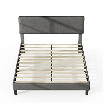 Upholstered Headboard Bed Frame, Platform Bed with Wooden Slats, No Box Spring Needed, Easy Assembly